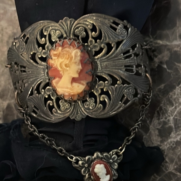 COPY - Antique VRare Rare x3 cameos Slave Bracelet Marked Numerous Places 925 - Picture 11 of 15